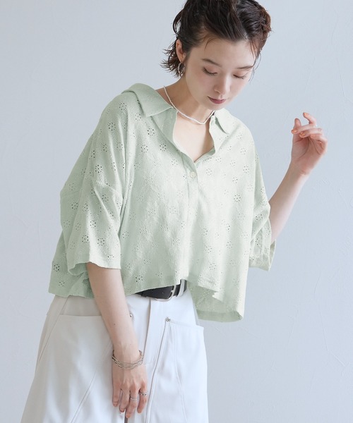 Yeoun(ヨウン)の「レース楊柳シャツトップス(シャツ/ブラウス・レディース・オフホワイト/ミント/ブラック・M)」の21枚目の写真