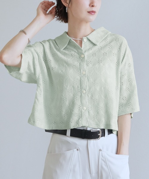 Yeoun(ヨウン)の「レース楊柳シャツトップス(シャツ/ブラウス・レディース・オフホワイト/ミント/ブラック・M)」の19枚目の写真