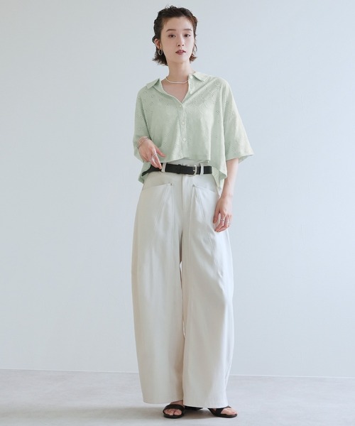 Yeoun(ヨウン)の「レース楊柳シャツトップス(シャツ/ブラウス・レディース・オフホワイト/ミント/ブラック・M)」の20枚目の写真