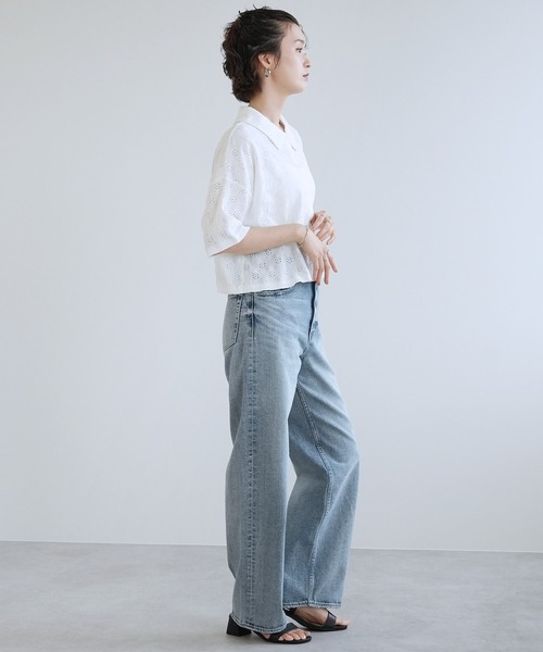 Yeoun(ヨウン)の「レース楊柳シャツトップス(シャツ/ブラウス・レディース・オフホワイト/ミント/ブラック・M)」の8枚目の写真