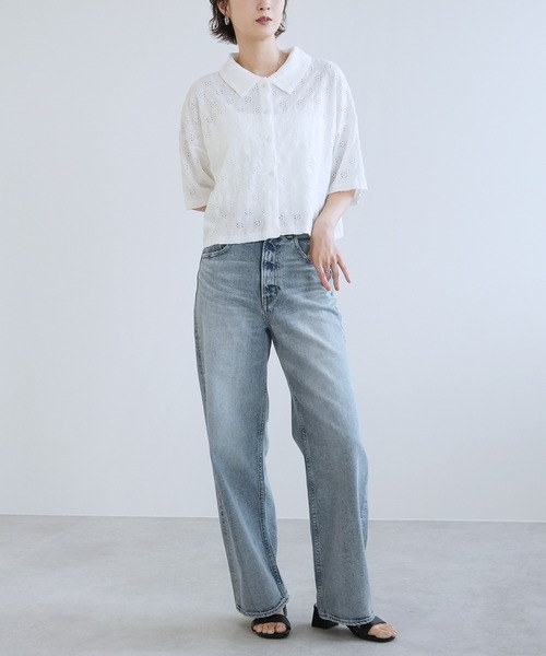 Yeoun(ヨウン)の「レース楊柳シャツトップス(シャツ/ブラウス・レディース・オフホワイト/ミント/ブラック・M)」の5枚目の写真