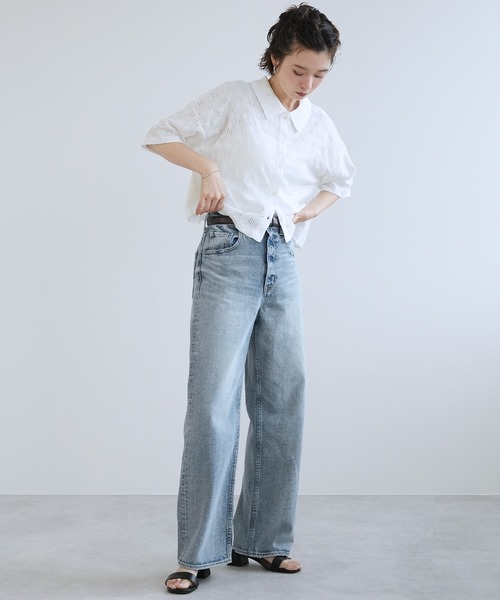 Yeoun(ヨウン)の「レース楊柳シャツトップス(シャツ/ブラウス・レディース・オフホワイト/ミント/ブラック・M)」の7枚目の写真