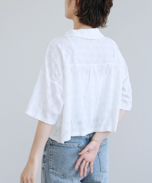 Yeoun(ヨウン)の「レース楊柳シャツトップス(シャツ/ブラウス・レディース・オフホワイト/ミント/ブラック・M)」の11枚目の写真