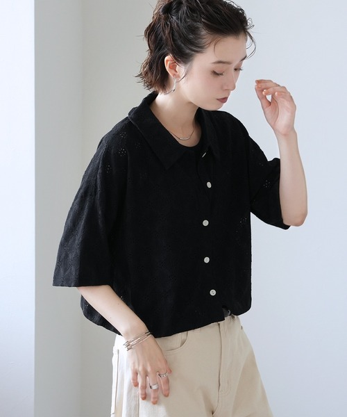 Yeoun(ヨウン)の「レース楊柳シャツトップス(シャツ/ブラウス・レディース・オフホワイト/ミント/ブラック・M)」の17枚目の写真