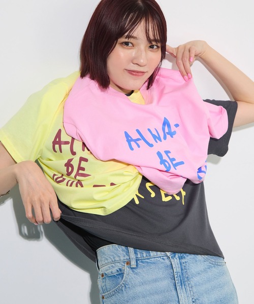 ABYS(アビス)の「【オリジナルタグ付き】配色ロゴプリントTシャツ(Tシャツ/カットソー・レディース・チャコールグレー/ピンク/ライトイエロー・FREE)」の12枚目の写真