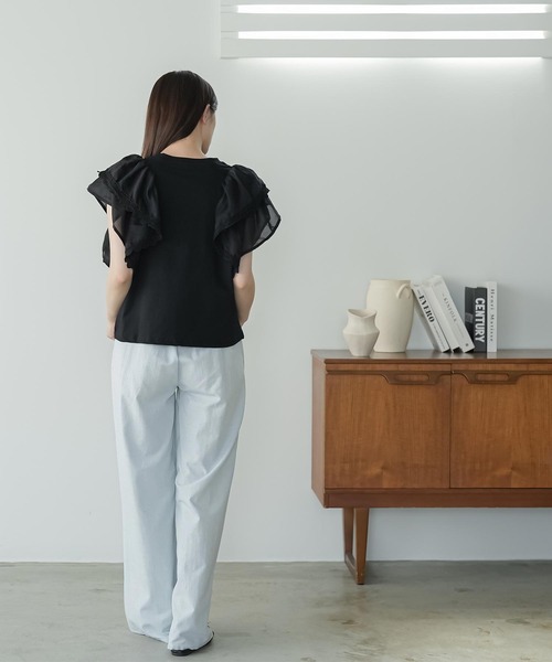 mili an deni（ミリアンデニ）の「ラッフルスリーブTシャツ（Tシャツ/カットソー・レディース・オフホワイト/ブラック・M）」の18枚目の写真