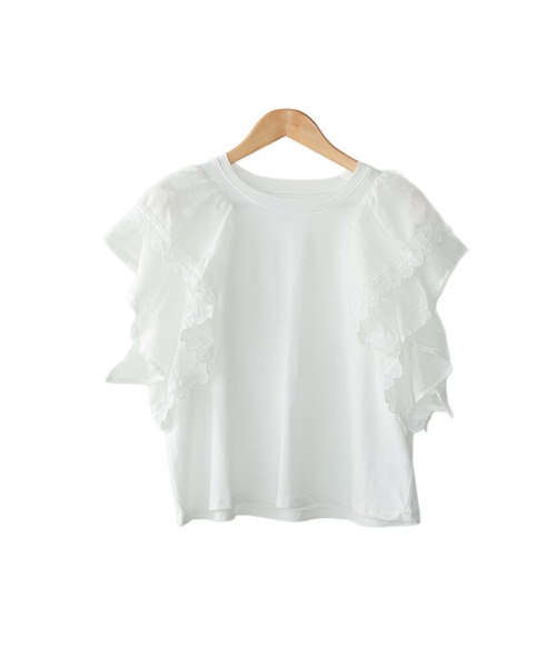 mili an deni（ミリアンデニ）の「ラッフルスリーブTシャツ（Tシャツ/カットソー・レディース・オフホワイト/ブラック・M）」の11枚目の写真