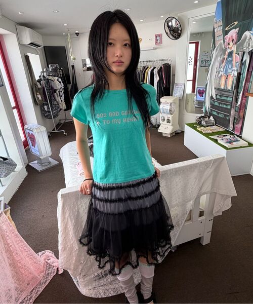 ITZAVIBE(イッザバイブ)の「502 GLITTER LETTERING T SHIRT - MINT(Tシャツ/カットソー・レディース・その他・FREE)」の4枚目の写真