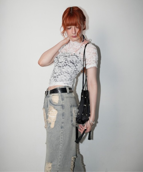 IMARI(イマリ)の「【 IMARI / イマリ 】 レース クロップド トップス(Tシャツ/カットソー・レディース・ホワイト/ブラック・FREE)」の5枚目の写真