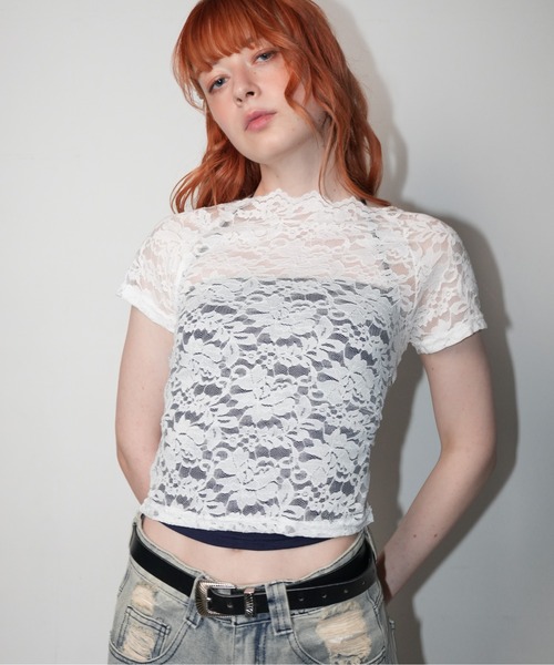 IMARI(イマリ)の「【 IMARI / イマリ 】 レース クロップド トップス(Tシャツ/カットソー・レディース・ホワイト/ブラック・FREE)」の3枚目の写真