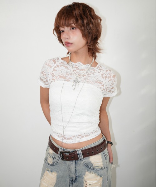 IMARI(イマリ)の「【 IMARI / イマリ 】 レース クロップド トップス(Tシャツ/カットソー・レディース・ホワイト/ブラック・FREE)」の17枚目の写真