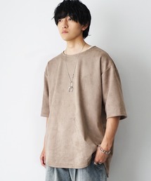 【MinoriTY】フェイクスウェード5分袖カットソー メンズ 夏服 ユニセックス 半袖 Tシャツ ルーズフィット ビッグシルエット