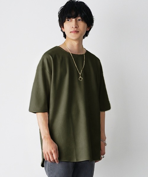 MinoriTY(マイノリティ)の「【MinoriTY】フェイクスウェード5分袖カットソー メンズ 夏服 ユニセックス 半袖 Tシャツ ルーズフィット ビッグシルエット(Tシャツ/カットソー・メンズ・カーキ/ブルーグリーン/グレイッシュベージュ・L/M/S)」の6枚目の写真