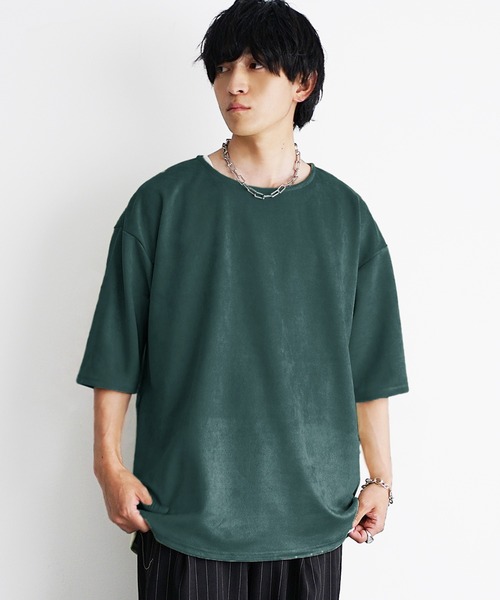 MinoriTY(マイノリティ)の「【MinoriTY】フェイクスウェード5分袖カットソー メンズ 夏服 ユニセックス 半袖 Tシャツ ルーズフィット ビッグシルエット(Tシャツ/カットソー・メンズ・カーキ/ブルーグリーン/グレイッシュベージュ・L/M/S)」の11枚目の写真