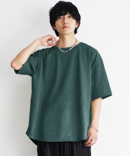 MinoriTY(マイノリティ)の「【MinoriTY】フェイクスウェード5分袖カットソー メンズ 夏服 ユニセックス 半袖 Tシャツ ルーズフィット ビッグシルエット(Tシャツ/カットソー・メンズ・カーキ/ブルーグリーン/グレイッシュベージュ・L/M/S)」の12枚目の写真