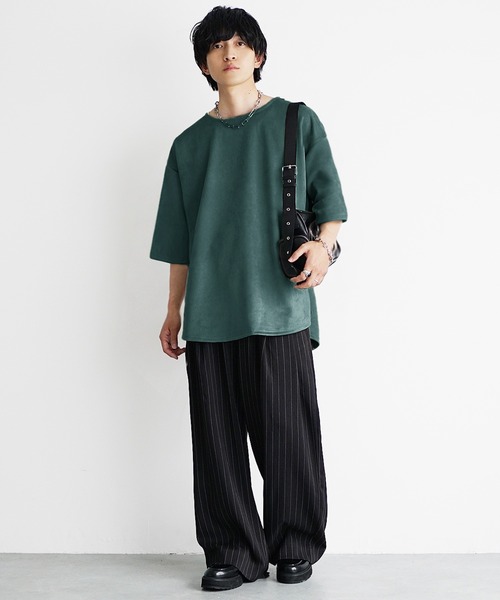 MinoriTY(マイノリティ)の「【MinoriTY】フェイクスウェード5分袖カットソー メンズ 夏服 ユニセックス 半袖 Tシャツ ルーズフィット ビッグシルエット(Tシャツ/カットソー・メンズ・カーキ/ブルーグリーン/グレイッシュベージュ・L/M/S)」の13枚目の写真
