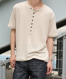 Henley Neck Rib Knit Tops/ヘンリーネックリブニットトップス