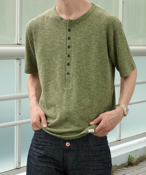 Perushu(ペルーシュ)の「Henley Neck Rib Knit Tops/ヘンリーネックリブニットトップス(Tシャツ/カットソー・メンズ・チャコールグレー/ダークグリーン/ネイビー/ベージュ・MEDIUM/LARGE)」の18枚目の写真