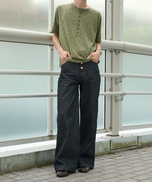 Perushu(ペルーシュ)の「Henley Neck Rib Knit Tops/ヘンリーネックリブニットトップス(Tシャツ/カットソー・メンズ・チャコールグレー/ダークグリーン/ネイビー/ベージュ・MEDIUM/LARGE)」の10枚目の写真