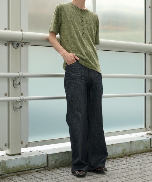 Perushu(ペルーシュ)の「Henley Neck Rib Knit Tops/ヘンリーネックリブニットトップス(Tシャツ/カットソー・メンズ・チャコールグレー/ダークグリーン/ネイビー/ベージュ・MEDIUM/LARGE)」の14枚目の写真
