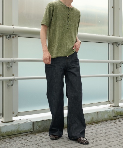 Perushu(ペルーシュ)の「Henley Neck Rib Knit Tops/ヘンリーネックリブニットトップス(Tシャツ/カットソー・メンズ・チャコールグレー/ダークグリーン/ネイビー/ベージュ・MEDIUM/LARGE)」の15枚目の写真
