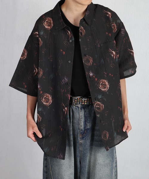 WESTSEA(ウエストシー)の「楊柳風 シアサッカー 花柄・総柄 半袖シャツ / リラックスシルエット レギュラーカラー(シャツ/ブラウス・メンズ・ブラック系その他/チャコール/ブラック/ホワイト/ブラック系その他2・M/L)」の3枚目の写真