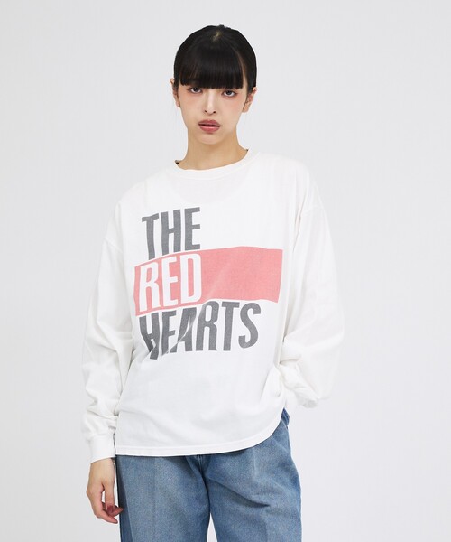 REMI RELIEF(レミレリーフ)の「【REMI RELIEF / レミレリーフ】HARD SP加工20/天竺 (THE RED HARTS) / 長袖Tシャツ / ユニセックス(Tシャツ/カットソー・メンズ・ブラック/オフホワイト・M/L/XL)」の2枚目の写真