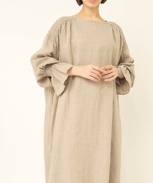 JIL SANDER　リネンシャーリングワンピース D1694 フレンチリネンシャーリングデザインワンピース（ワンピース