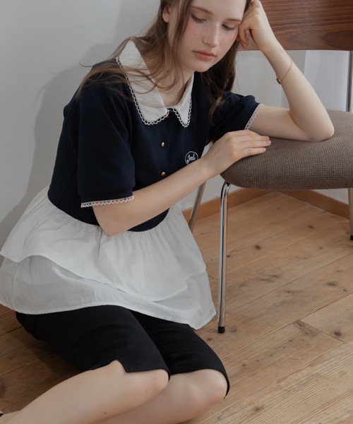 JUMELLE(ジュメロ)の「ペプラムポロトップ(Tシャツ/カットソー・レディース・ネイビー・FREE)」の11枚目の写真