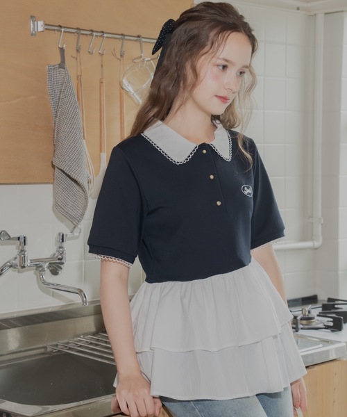 JUMELLE(ジュメロ)の「ペプラムポロトップ(Tシャツ/カットソー・レディース・ネイビー・FREE)」の4枚目の写真
