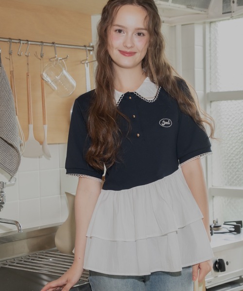 JUMELLE(ジュメロ)の「ペプラムポロトップ(Tシャツ/カットソー・レディース・ネイビー・FREE)」の8枚目の写真