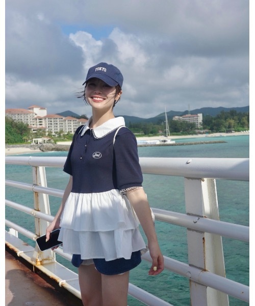 JUMELLE(ジュメロ)の「ペプラムポロトップ(Tシャツ/カットソー・レディース・ネイビー・FREE)」の6枚目の写真
