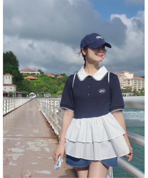 JUMELLE(ジュメロ)の「ペプラムポロトップ(Tシャツ/カットソー・レディース・ネイビー・FREE)」の7枚目の写真