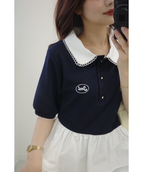 JUMELLE(ジュメロ)の「ペプラムポロトップ(Tシャツ/カットソー・レディース・ネイビー・FREE)」の9枚目の写真