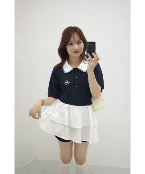 JUMELLE(ジュメロ)の「ペプラムポロトップ(Tシャツ/カットソー・レディース・ネイビー・FREE)」の3枚目の写真