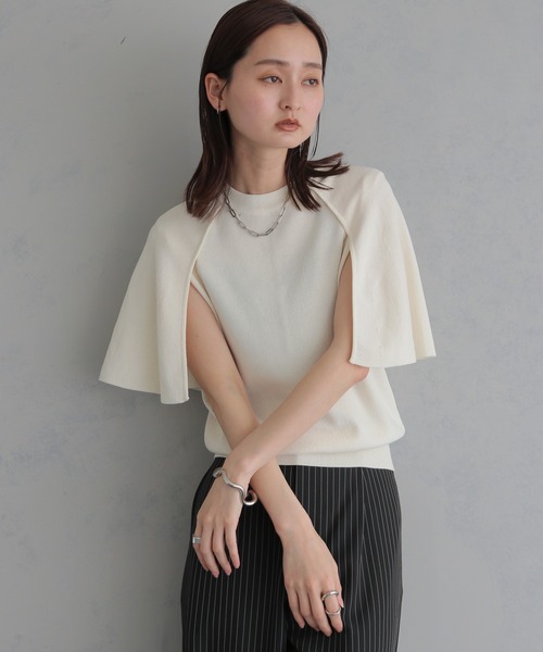 &g'aime(アンジェム)の「【&g'aime 】ケープニット Cape Knit Top(ニット/セーター・レディース・レッド/オフホワイト/ブラック/ブラウン・FREE)」の6枚目の写真