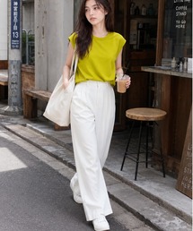 【KONVINI select】リネン混フレンチノースリーブカットソーTシャツ　オフィスカジュアル　ノームコア