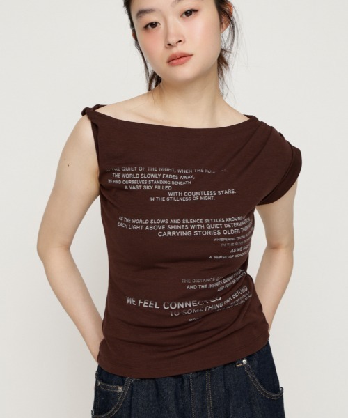 SLY(スライ)の「ONE SHOULDER ASYMMETRY TOPS ワンショルダーアシンメトリートップス 夏服(Tシャツ/カットソー・レディース・マルチ/オフホワイト/ブラウン・FREE)」の2枚目の写真