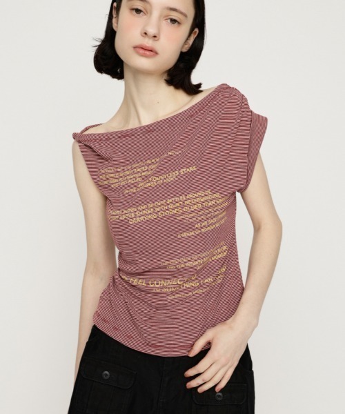 SLY(スライ)の「ONE SHOULDER ASYMMETRY TOPS ワンショルダーアシンメトリートップス 夏服(Tシャツ/カットソー・レディース・マルチ/オフホワイト/ブラウン・FREE)」の3枚目の写真