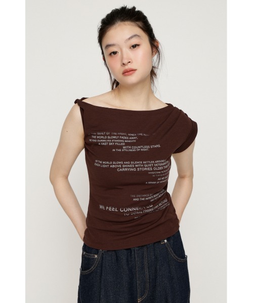SLY(スライ)の「ONE SHOULDER ASYMMETRY TOPS ワンショルダーアシンメトリートップス 夏服(Tシャツ/カットソー・レディース・マルチ/オフホワイト/ブラウン・FREE)」の13枚目の写真