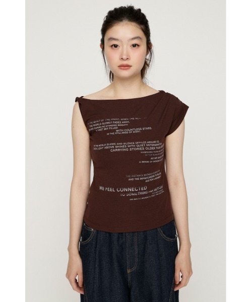 SLY(スライ)の「ONE SHOULDER ASYMMETRY TOPS ワンショルダーアシンメトリートップス 夏服(Tシャツ/カットソー・レディース・マルチ/オフホワイト/ブラウン・FREE)」の16枚目の写真