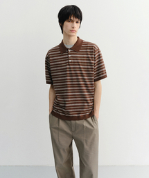 STRIPED POLO KNIT_UNISEX_UDSW6B127_BROWN / MINT