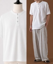 OXA | ベロア調 半袖ヘンリーネックTシャツ カットソー OXA(Tシャツ/カットソー)