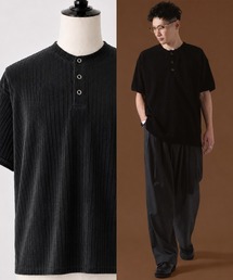 ベロア調 半袖ヘンリーネックTシャツ カットソー OXA