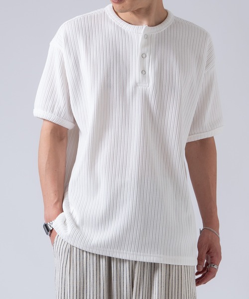 OXA(オグザ)の「ベロア調 半袖ヘンリーネックTシャツ カットソー OXA(Tシャツ/カットソー・メンズ・ブラック/ホワイト・FREE)」の15枚目の写真