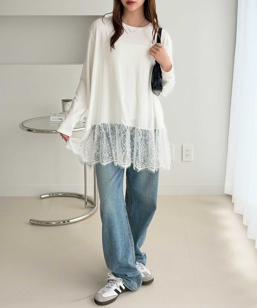 GeeRA（ジーラ）の「裾レース＆チュールドッキングロンＴ（Tシャツ/カットソー・レディース・ホワイト系その他2/ホワイト系その他/ブラック系その他/ブラック系その他2・X-LARGE/LARGE/MEDIUM）」の10枚目の写真