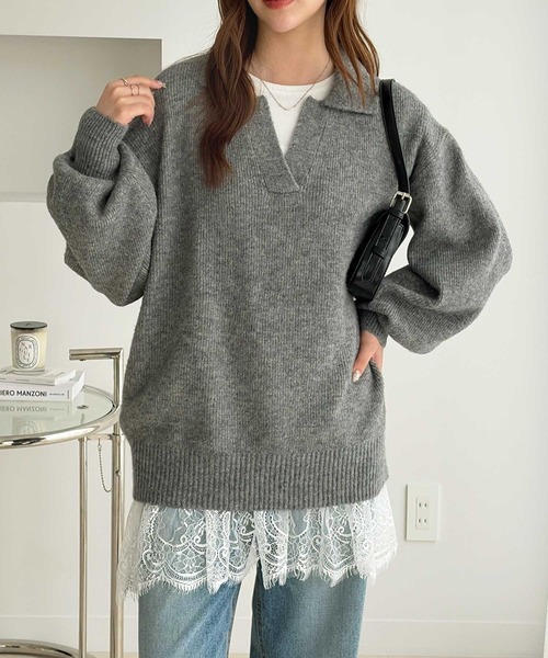 GeeRA（ジーラ）の「裾レース＆チュールドッキングロンＴ（Tシャツ/カットソー・レディース・ホワイト系その他2/ホワイト系その他/ブラック系その他/ブラック系その他2・X-LARGE/LARGE/MEDIUM）」の11枚目の写真