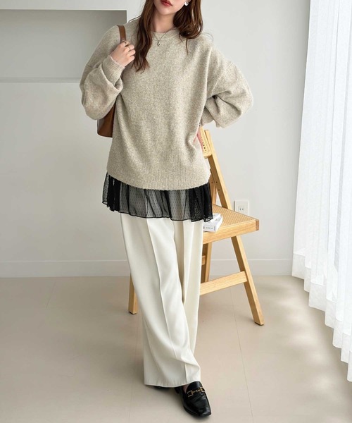 GeeRA（ジーラ）の「裾レース＆チュールドッキングロンＴ（Tシャツ/カットソー・レディース・ホワイト系その他2/ホワイト系その他/ブラック系その他/ブラック系その他2・X-LARGE/LARGE/MEDIUM）」の14枚目の写真