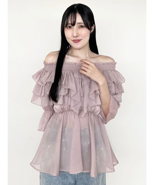 MERCURYDUO(マーキュリーデュオ)の「オフショルラッフルチュニックブラウス(シャツ/ブラウス・レディース・アイボリー/ピンク/ブラック・FREE)」の14枚目の写真