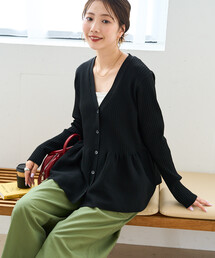 限定展開 <ウォッシャブル>ペプラム Vネック ボタン ニット カーディガン